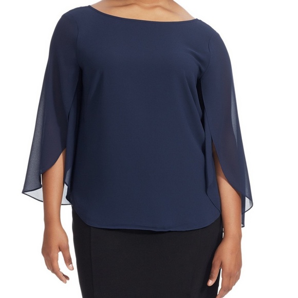 Single Dresses Tops - ❗5 For $2️⃣5️⃣ Bundle Sale❗️ Split-Sleeve Chiffon Blouse In Navy